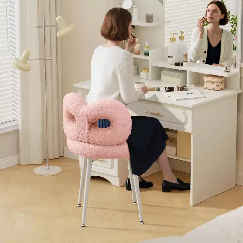 Chaise de vanité avec dossier, Chaise de maquillage pivotante, Chaise de bureau rembourrée pour filles