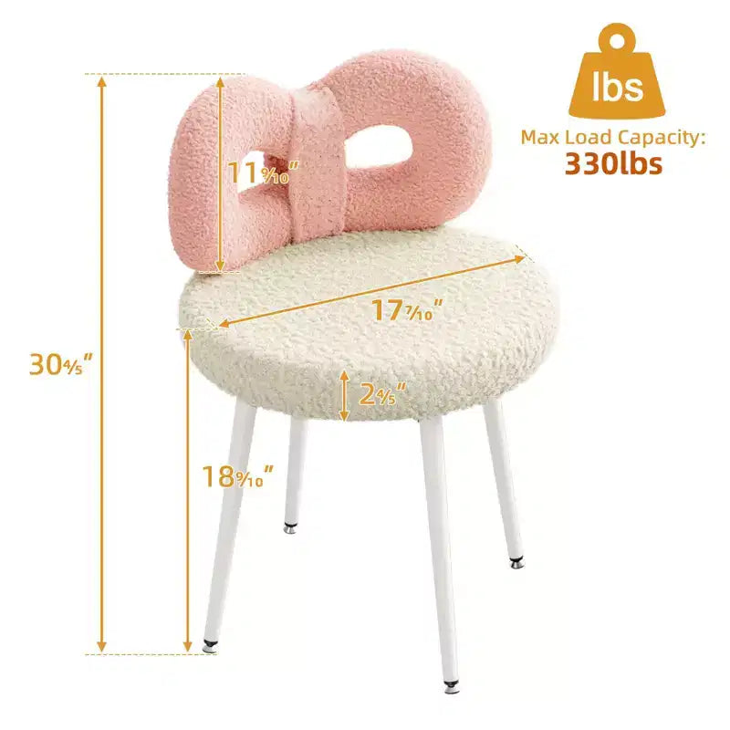 Chaise de vanité avec dossier, Chaise de maquillage pivotante, Chaise de bureau rembourrée pour filles