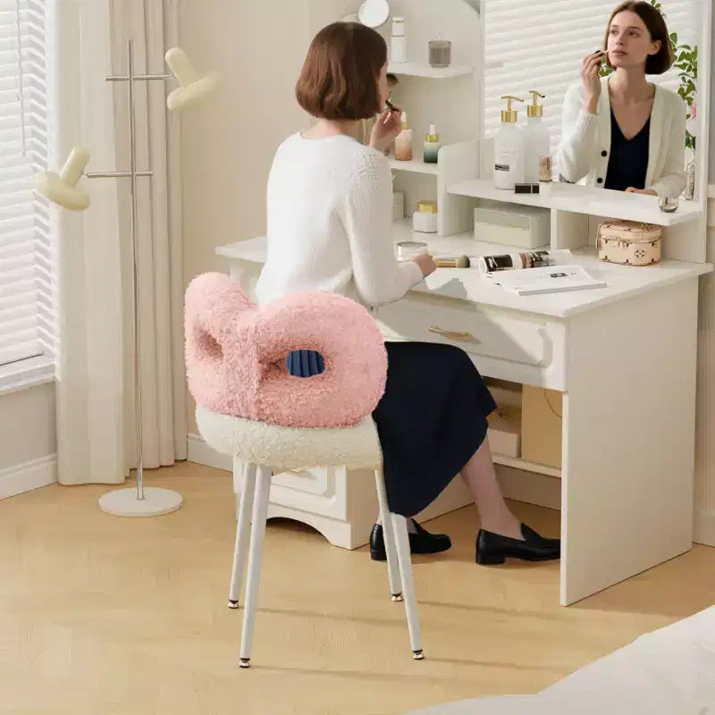 Chaise de vanité avec dossier, Chaise de maquillage pivotante, Chaise de bureau rembourrée pour filles