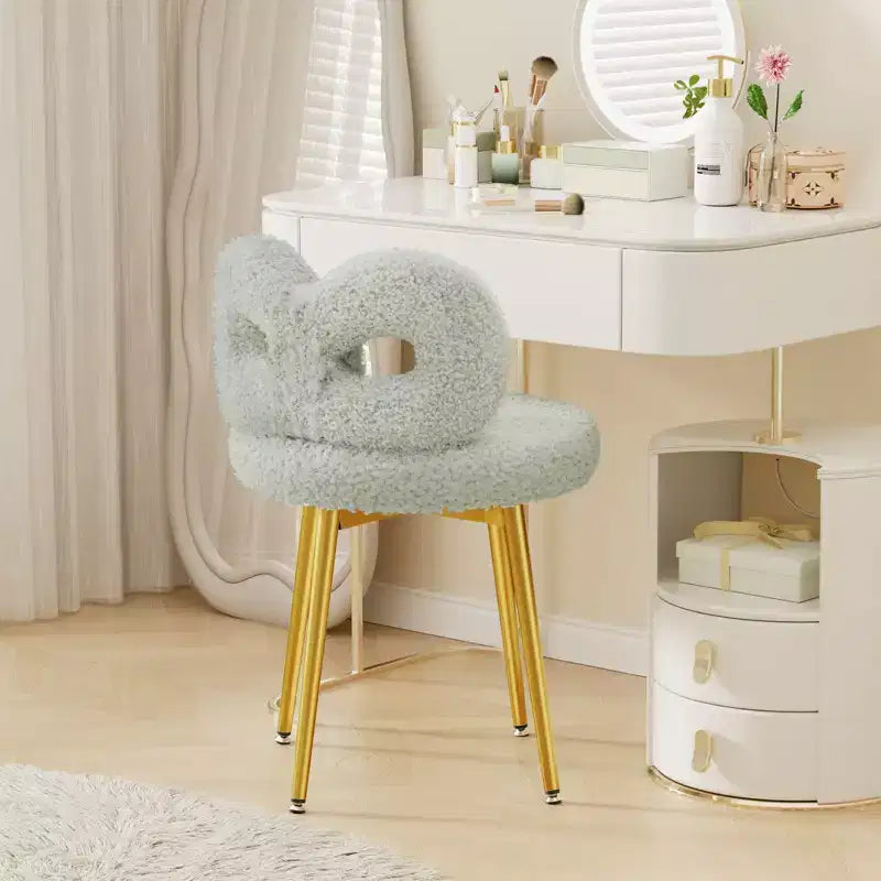Chaise de vanité avec dossier, Chaise de maquillage pivotante, Chaise de bureau rembourrée pour filles