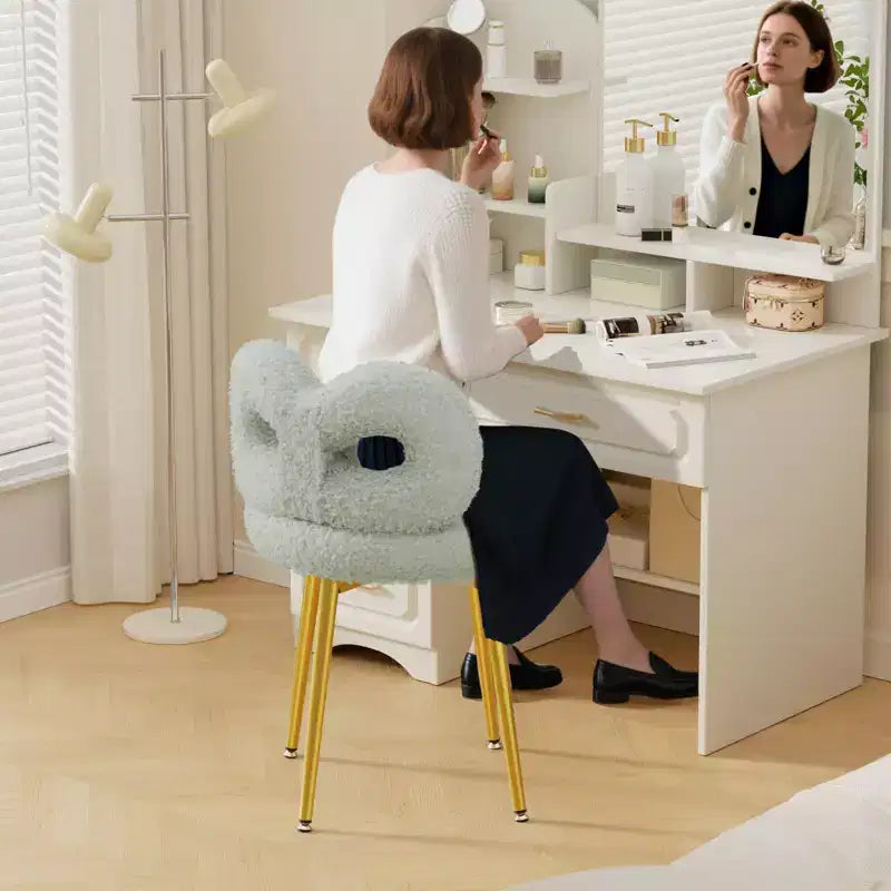 Chaise de vanité avec dossier, Chaise de maquillage pivotante, Chaise de bureau rembourrée pour filles