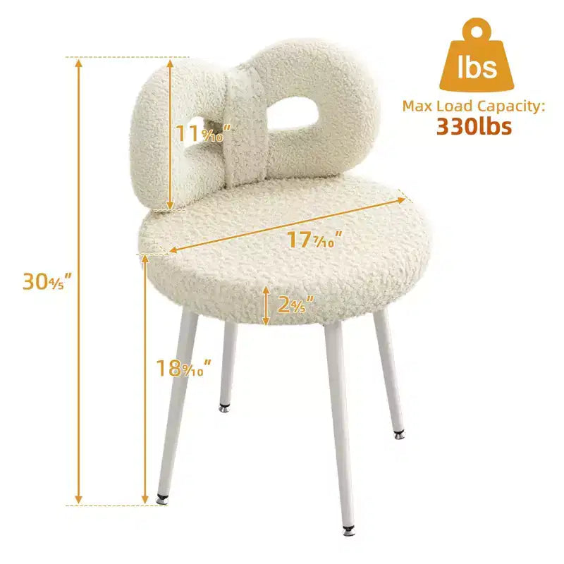 Chaise de vanité avec dossier, Chaise de maquillage pivotante, Chaise de bureau rembourrée pour filles