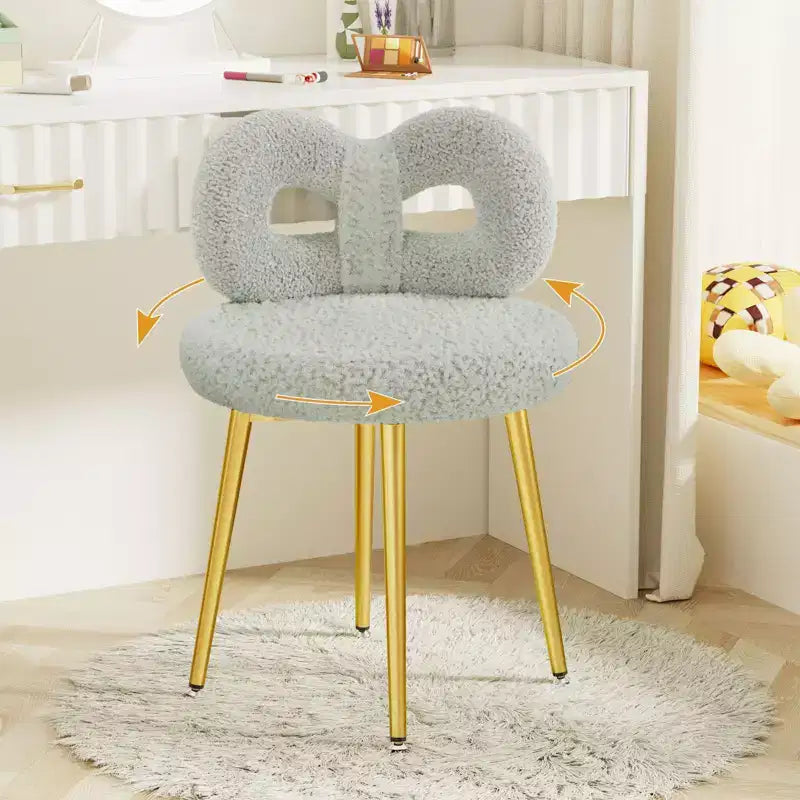 Chaise de vanité avec dossier, Chaise de maquillage pivotante, Chaise de bureau rembourrée pour filles
