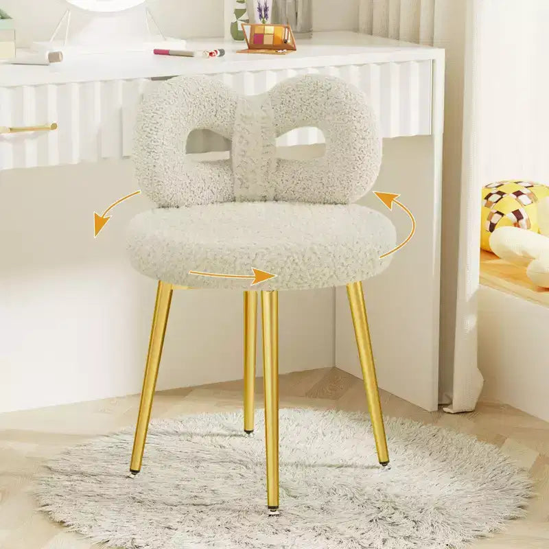 Chaise de vanité avec dossier, Chaise de maquillage pivotante, Chaise de bureau rembourrée pour filles