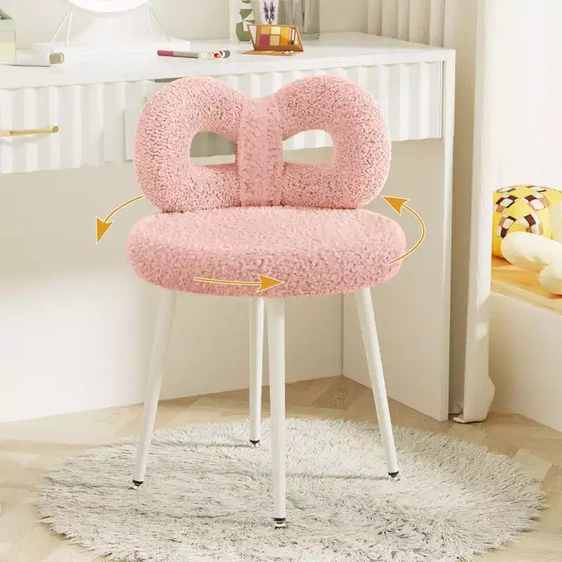 Chaise de vanité avec dossier, Chaise de maquillage pivotante, Chaise de bureau rembourrée pour filles