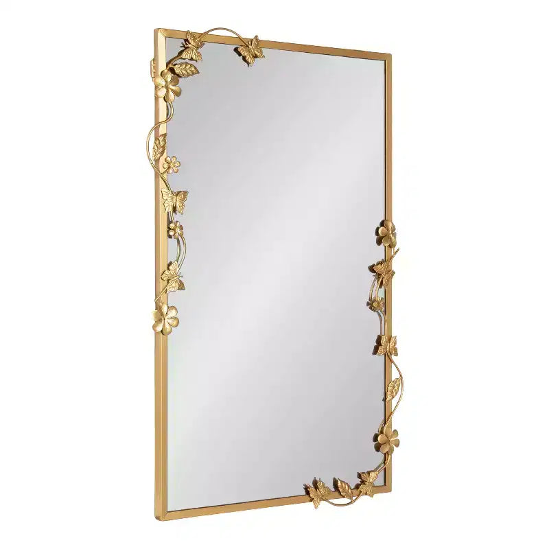 Kate and Laurel Rosella Floral Rectangular Mirror Metal, Gold, 20x30