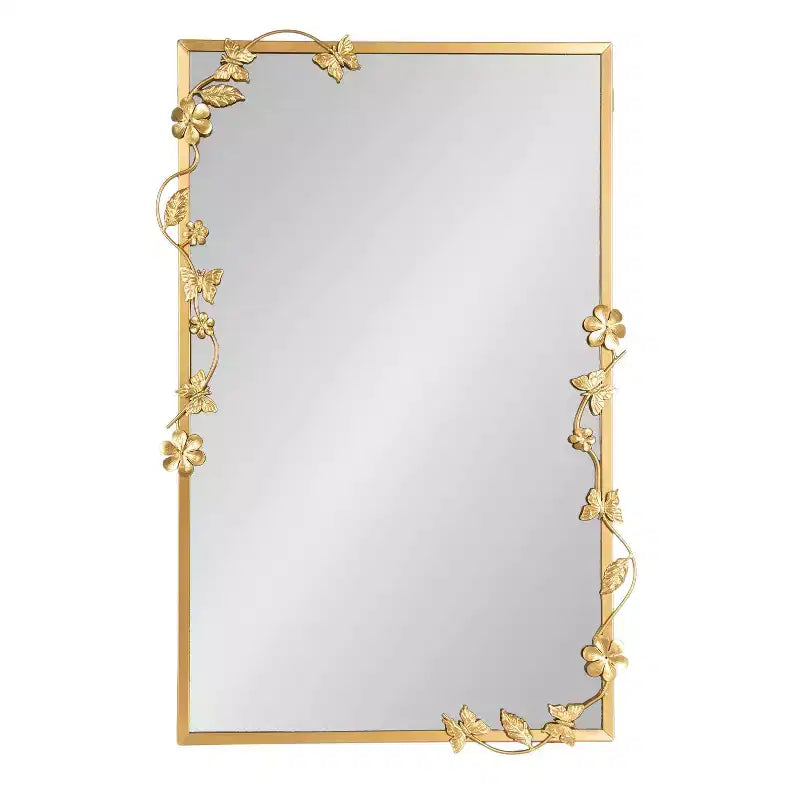 Miroir rectangulaire métallique floral, doré, 20x30