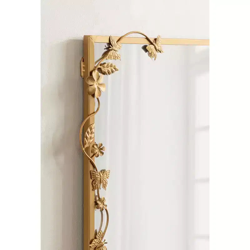 Miroir rectangulaire métallique floral, doré, 20x30