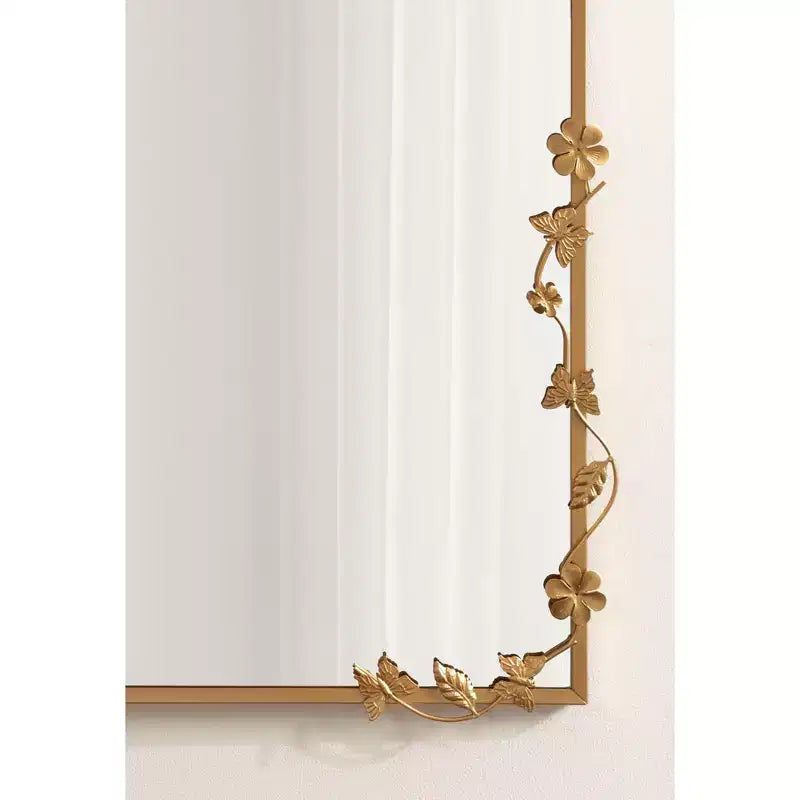 Miroir rectangulaire métallique floral, doré, 20x30