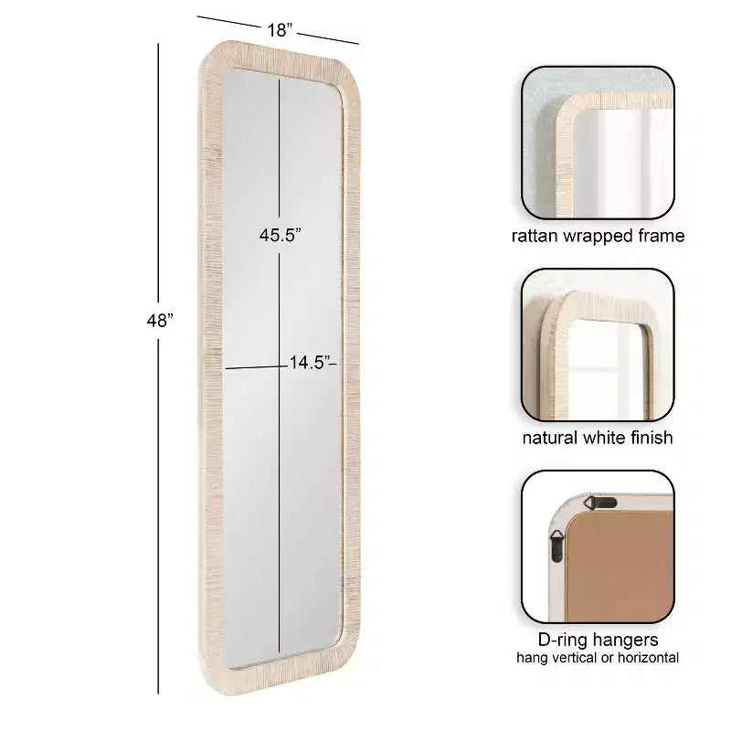 Miroir Mural Rectangulaire Encadré, Blanc, 18x48