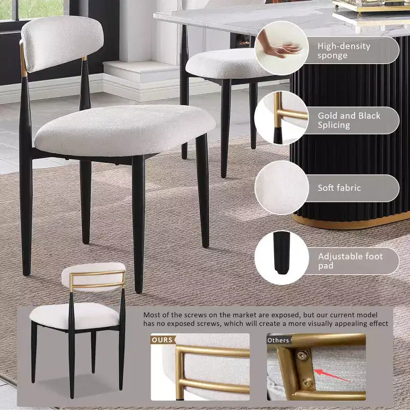 Chaises de salle à manger modernes en tissu chenille avec dossier incurvé (Lot de 2)