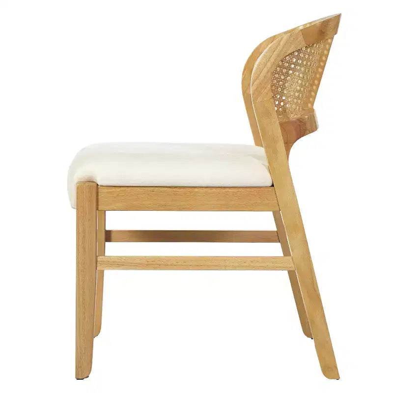 Chaise de salle à manger sans accoudoirs, style Mid-Century Modern, en bois d'hévéa rembourrée, avec dossier en rotin naturel