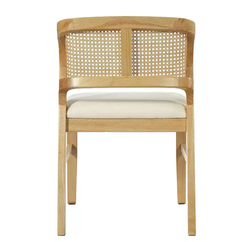 Chaise de salle à manger sans accoudoirs, style Mid-Century Modern, en bois d'hévéa rembourrée, avec dossier en rotin naturel