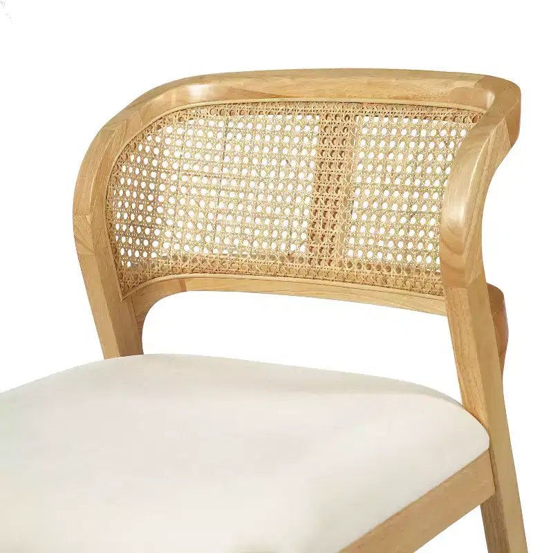 Chaise de salle à manger sans accoudoirs, style Mid-Century Modern, en bois d'hévéa rembourrée, avec dossier en rotin naturel
