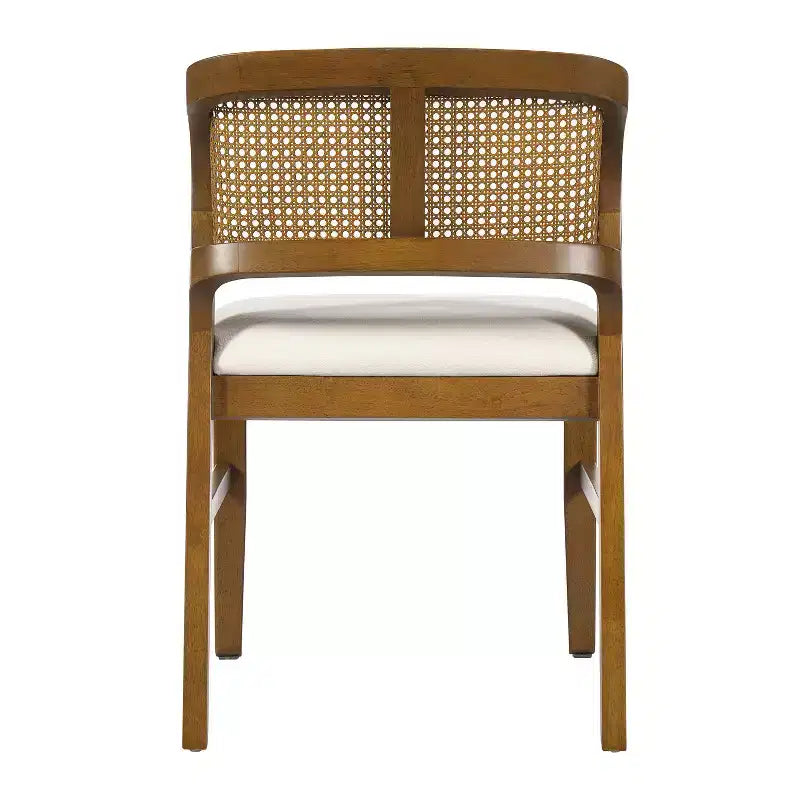 Chaise de salle à manger sans accoudoirs, style Mid-Century Modern, en bois d'hévéa rembourrée, avec dossier en rotin naturel