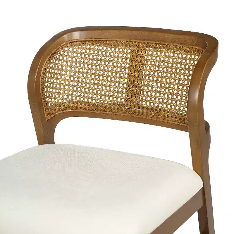 Chaise de salle à manger sans accoudoirs, style Mid-Century Modern, en bois d'hévéa rembourrée, avec dossier en rotin naturel