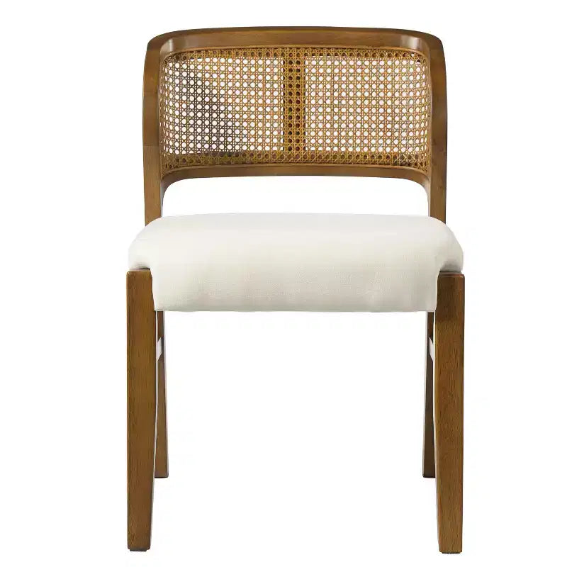Chaise de salle à manger sans accoudoirs, style Mid-Century Modern, en bois d'hévéa rembourrée, avec dossier en rotin naturel
