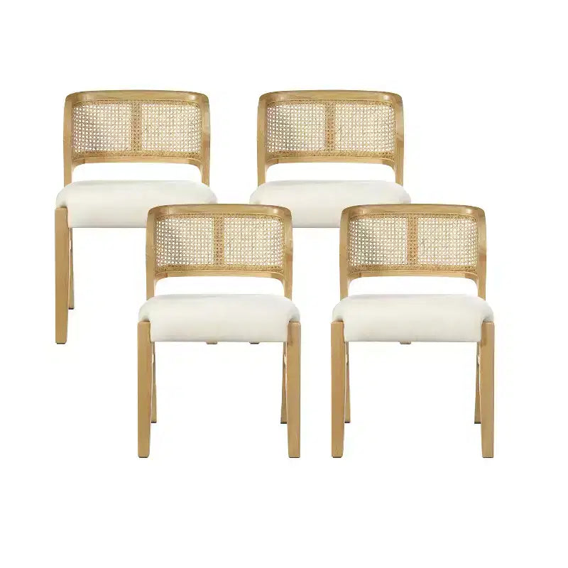 Chaise de salle à manger sans accoudoirs, style Mid-Century Modern, en bois d'hévéa rembourrée, avec dossier en rotin naturel