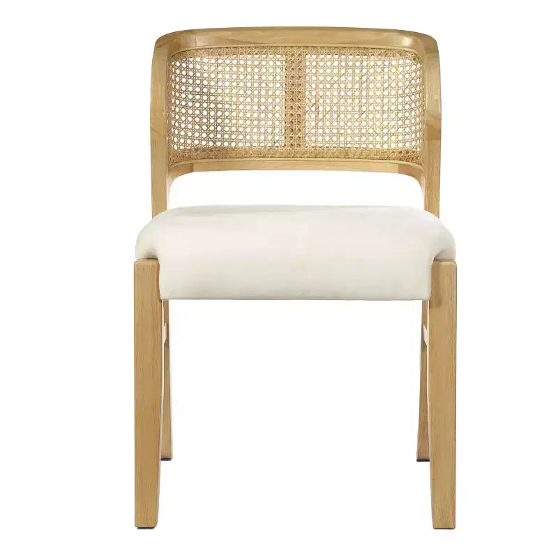 Chaise de salle à manger sans accoudoirs, style Mid-Century Modern, en bois d'hévéa rembourrée, avec dossier en rotin naturel