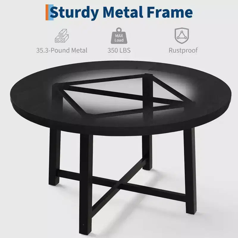 Table à manger ronde industrielle de 47 pouces peu encombrante pour 4 à 6 personnes, table de cuisine rustique en bois et métal, design de ferme pour petites salles à manger