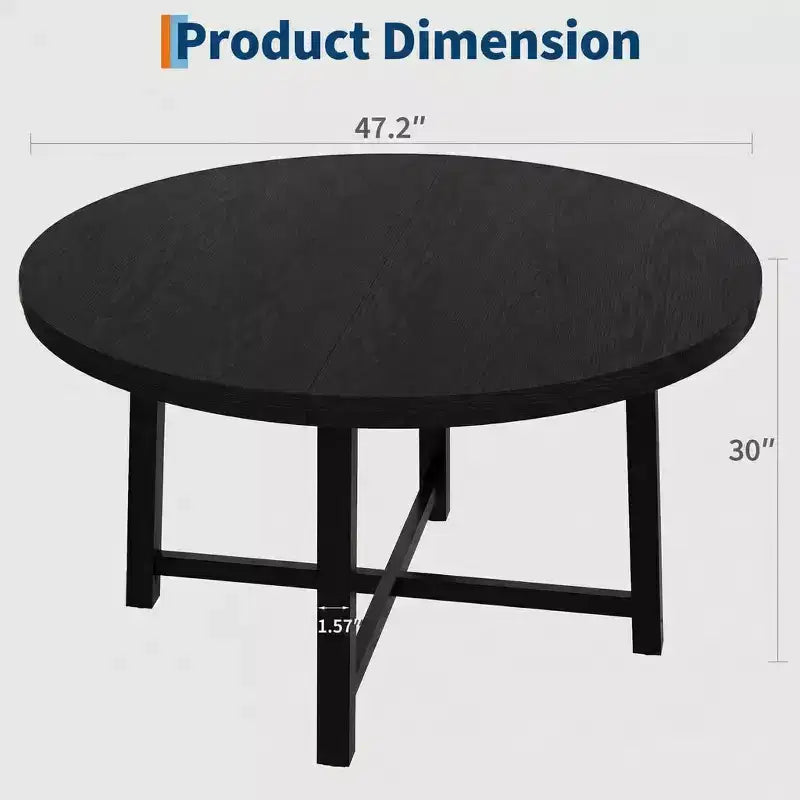 Table à manger ronde industrielle de 47 pouces peu encombrante pour 4 à 6 personnes, table de cuisine rustique en bois et métal, design de ferme pour petites salles à manger