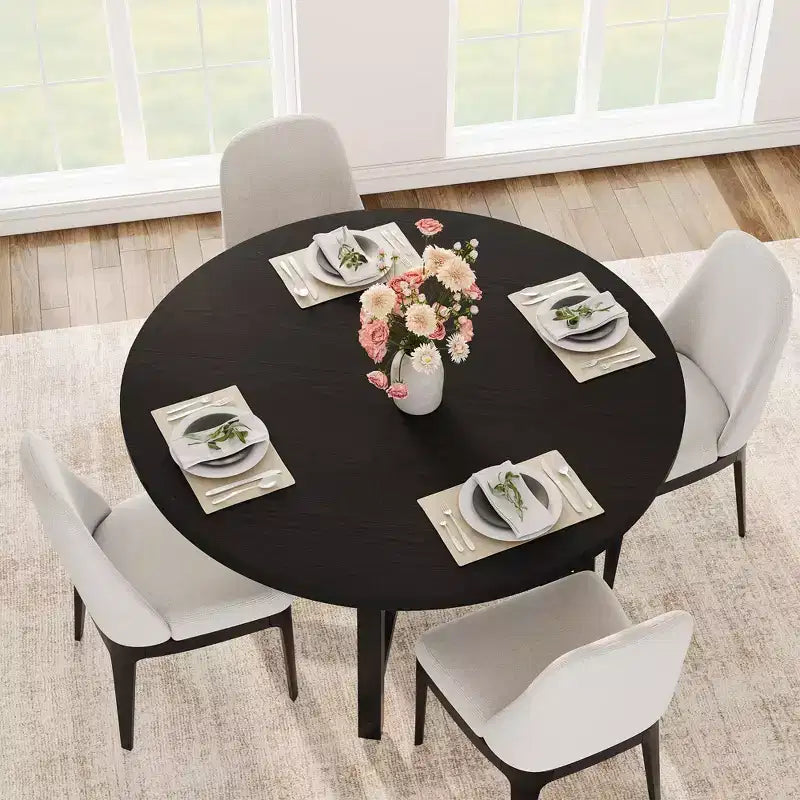 Table à manger ronde industrielle de 47 pouces peu encombrante pour 4 à 6 personnes, table de cuisine rustique en bois et métal, design de ferme pour petites salles à manger