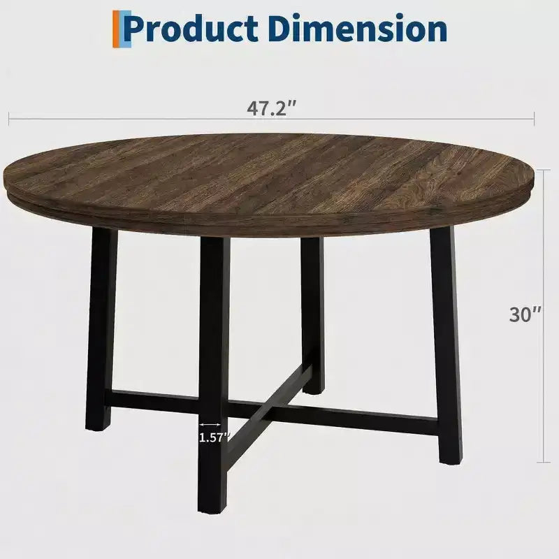 Table à manger ronde industrielle de 47 pouces peu encombrante pour 4 à 6 personnes, table de cuisine rustique en bois et métal, design de ferme pour petites salles à manger