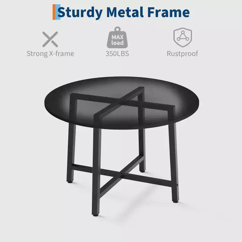 Table à manger ronde industrielle de 47 pouces peu encombrante pour 4 à 6 personnes, table de cuisine rustique en bois et métal, design de ferme pour petites salles à manger