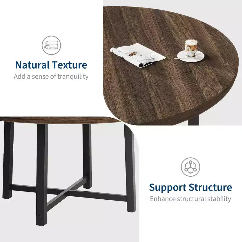 Table à manger ronde industrielle de 47 pouces peu encombrante pour 4 à 6 personnes, table de cuisine rustique en bois et métal, design de ferme pour petites salles à manger