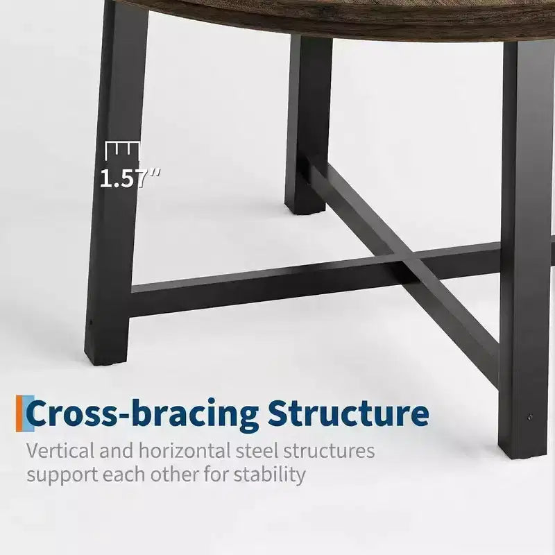 Table à manger ronde industrielle de 47 pouces peu encombrante pour 4 à 6 personnes, table de cuisine rustique en bois et métal, design de ferme pour petites salles à manger