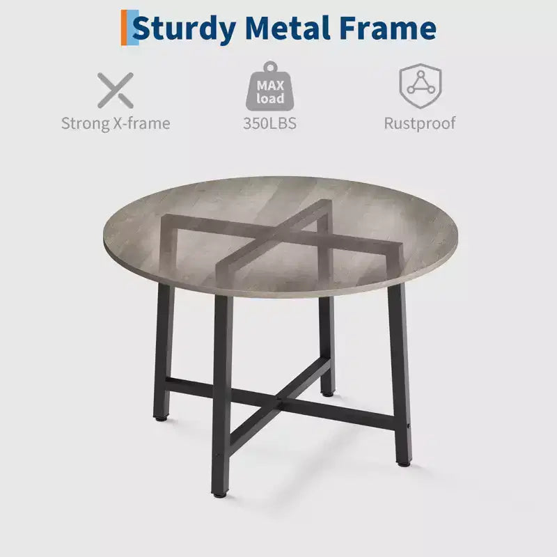 Table à manger ronde industrielle de 47 pouces peu encombrante pour 4 à 6 personnes, table de cuisine rustique en bois et métal, design de ferme pour petites salles à manger