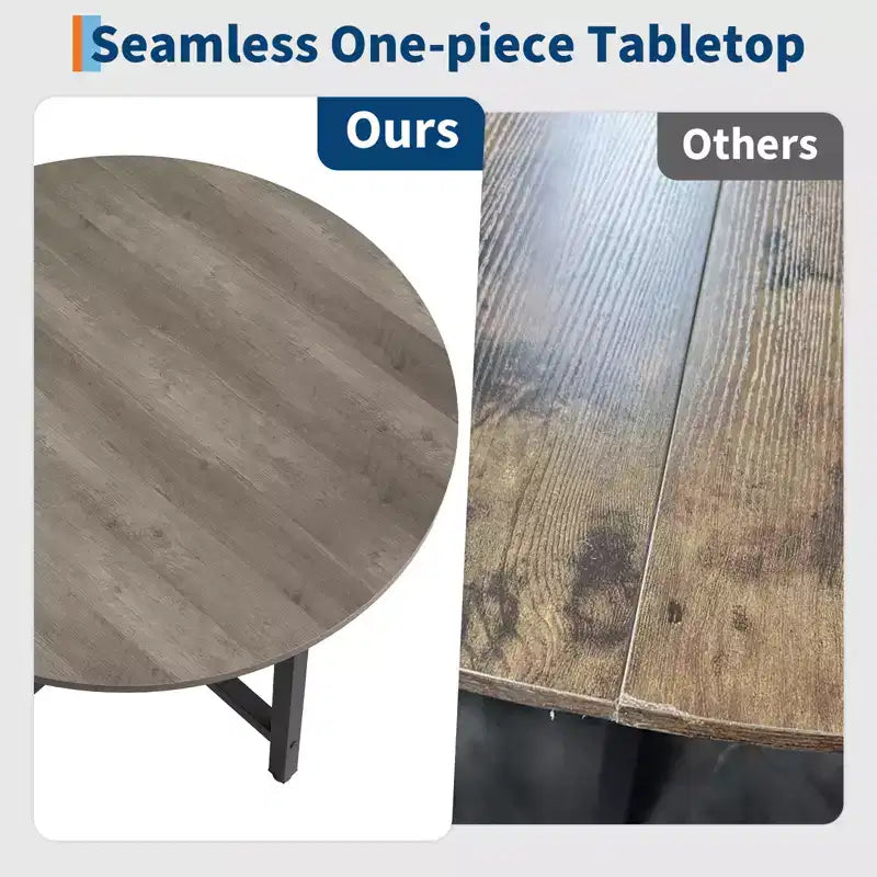 Table à manger ronde industrielle de 47 pouces peu encombrante pour 4 à 6 personnes, table de cuisine rustique en bois et métal, design de ferme pour petites salles à manger