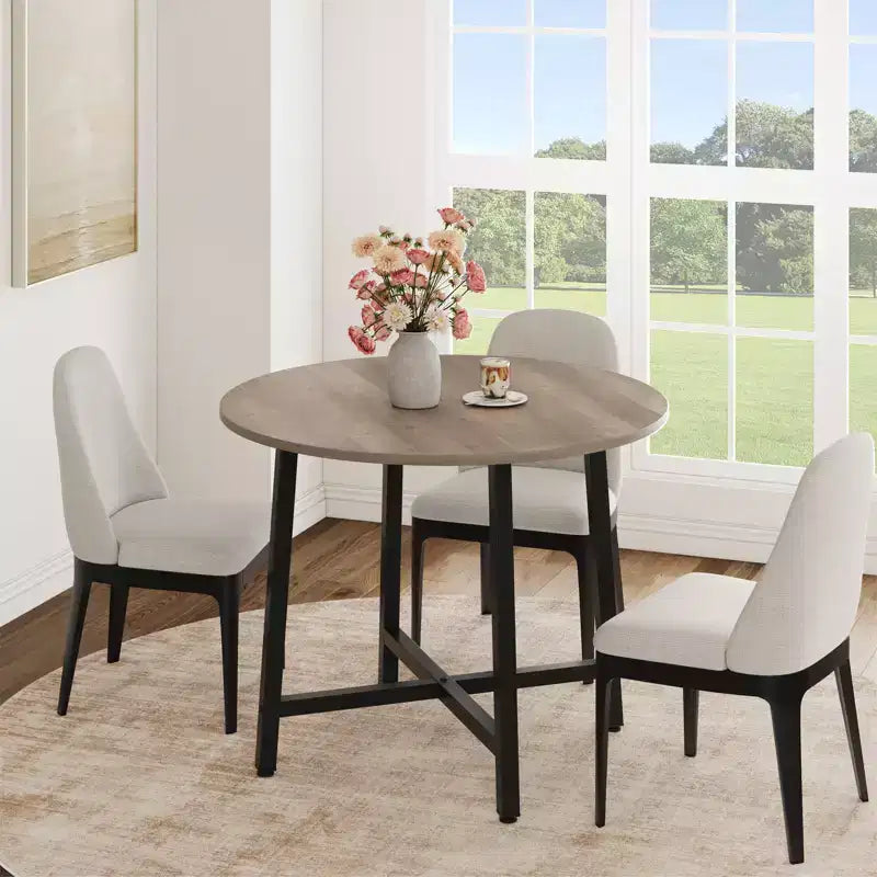 Table à manger ronde industrielle de 47 pouces peu encombrante pour 4 à 6 personnes, table de cuisine rustique en bois et métal, design de ferme pour petites salles à manger