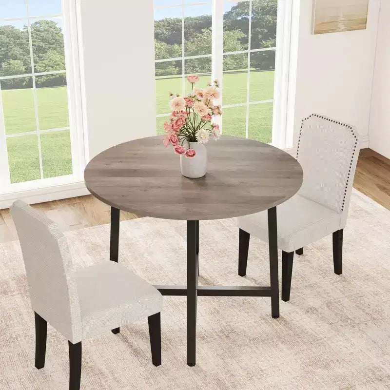 Table à manger ronde industrielle de 47 pouces peu encombrante pour 4 à 6 personnes, table de cuisine rustique en bois et métal, design de ferme pour petites salles à manger