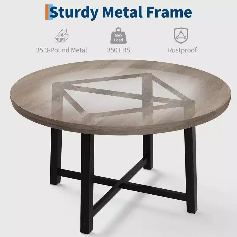 Table à manger ronde industrielle de 47 pouces peu encombrante pour 4 à 6 personnes, table de cuisine rustique en bois et métal, design de ferme pour petites salles à manger