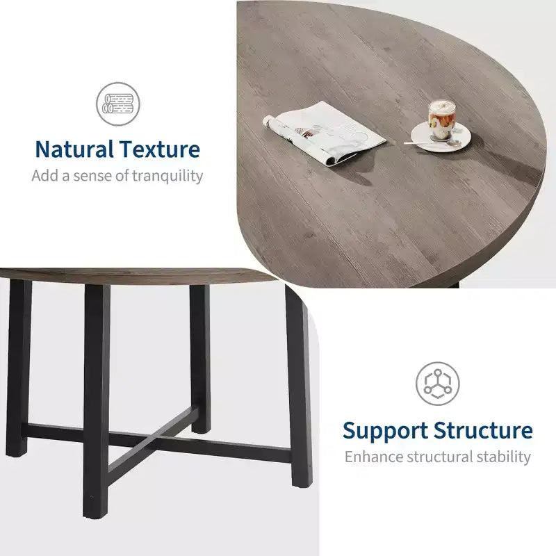 Table à manger ronde industrielle de 47 pouces peu encombrante pour 4 à 6 personnes, table de cuisine rustique en bois et métal, design de ferme pour petites salles à manger