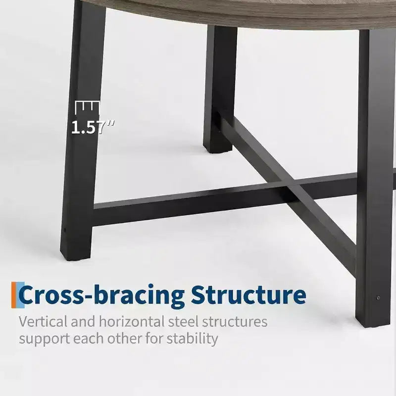 Table à manger ronde industrielle de 47 pouces peu encombrante pour 4 à 6 personnes, table de cuisine rustique en bois et métal, design de ferme pour petites salles à manger