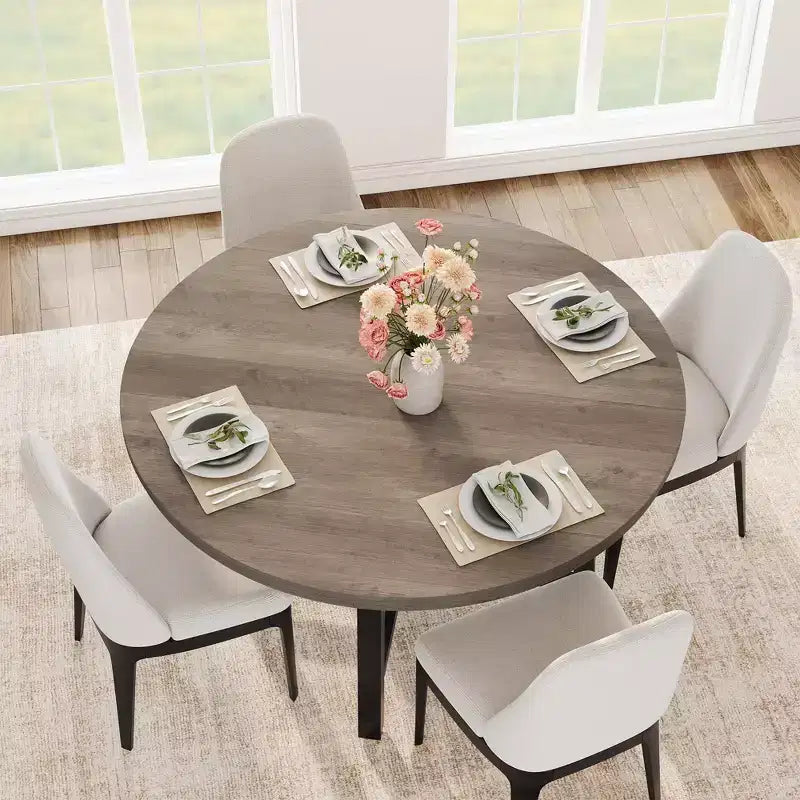 Table à manger ronde industrielle de 47 pouces peu encombrante pour 4 à 6 personnes, table de cuisine rustique en bois et métal, design de ferme pour petites salles à manger
