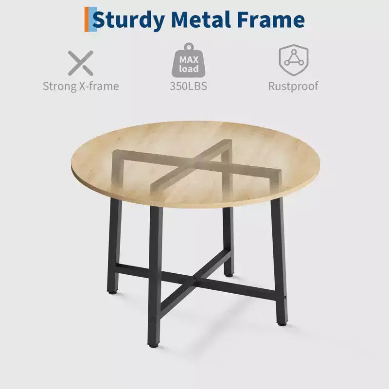 Table à manger ronde industrielle de 47 pouces peu encombrante pour 4 à 6 personnes, table de cuisine rustique en bois et métal, design de ferme pour petites salles à manger