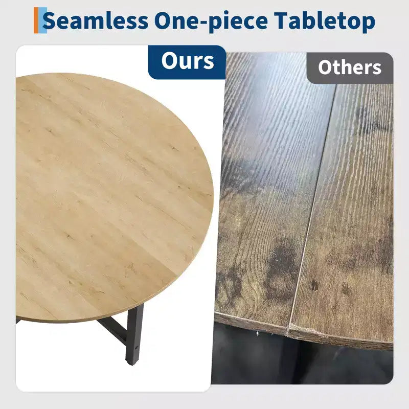 Table à manger ronde industrielle de 47 pouces peu encombrante pour 4 à 6 personnes, table de cuisine rustique en bois et métal, design de ferme pour petites salles à manger