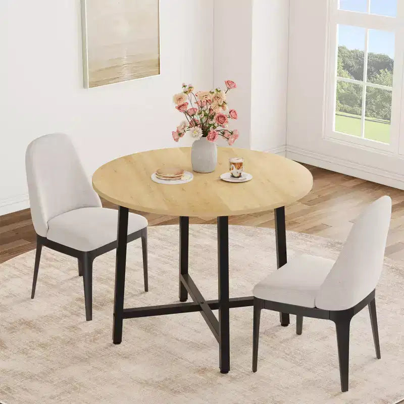 Table à manger ronde industrielle de 47 pouces peu encombrante pour 4 à 6 personnes, table de cuisine rustique en bois et métal, design de ferme pour petites salles à manger