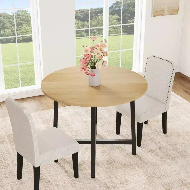 Table à manger ronde industrielle de 47 pouces peu encombrante pour 4 à 6 personnes, table de cuisine rustique en bois et métal, design de ferme pour petites salles à manger