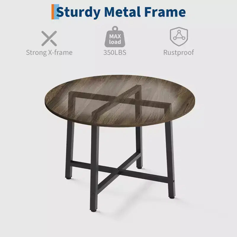 Table à manger ronde industrielle de 47 pouces peu encombrante pour 4 à 6 personnes, table de cuisine rustique en bois et métal, design de ferme pour petites salles à manger