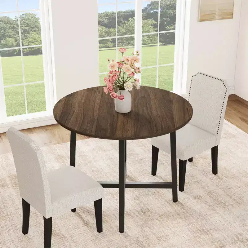 Table à manger ronde industrielle de 47 pouces peu encombrante pour 4 à 6 personnes, table de cuisine rustique en bois et métal, design de ferme pour petites salles à manger