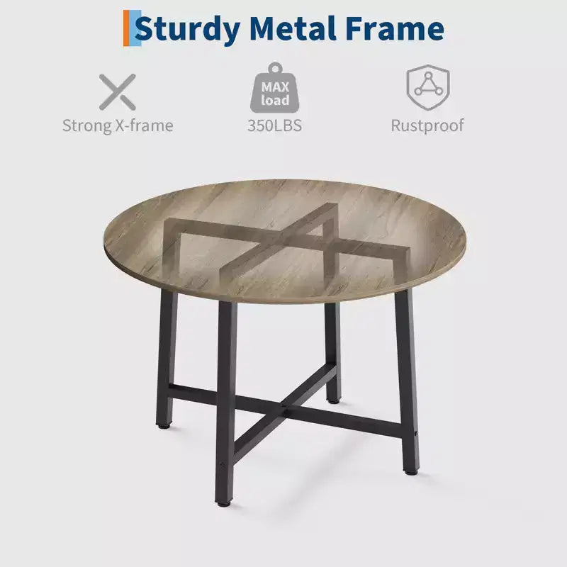Table à manger ronde industrielle de 47 pouces peu encombrante pour 4 à 6 personnes, table de cuisine rustique en bois et métal, design de ferme pour petites salles à manger