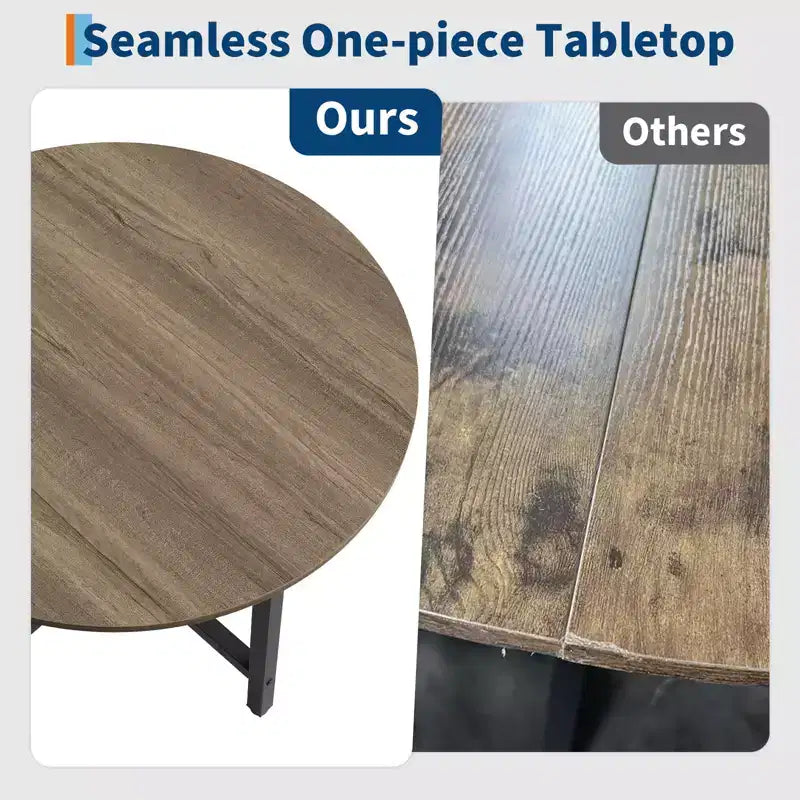 Table à manger ronde industrielle de 47 pouces peu encombrante pour 4 à 6 personnes, table de cuisine rustique en bois et métal, design de ferme pour petites salles à manger