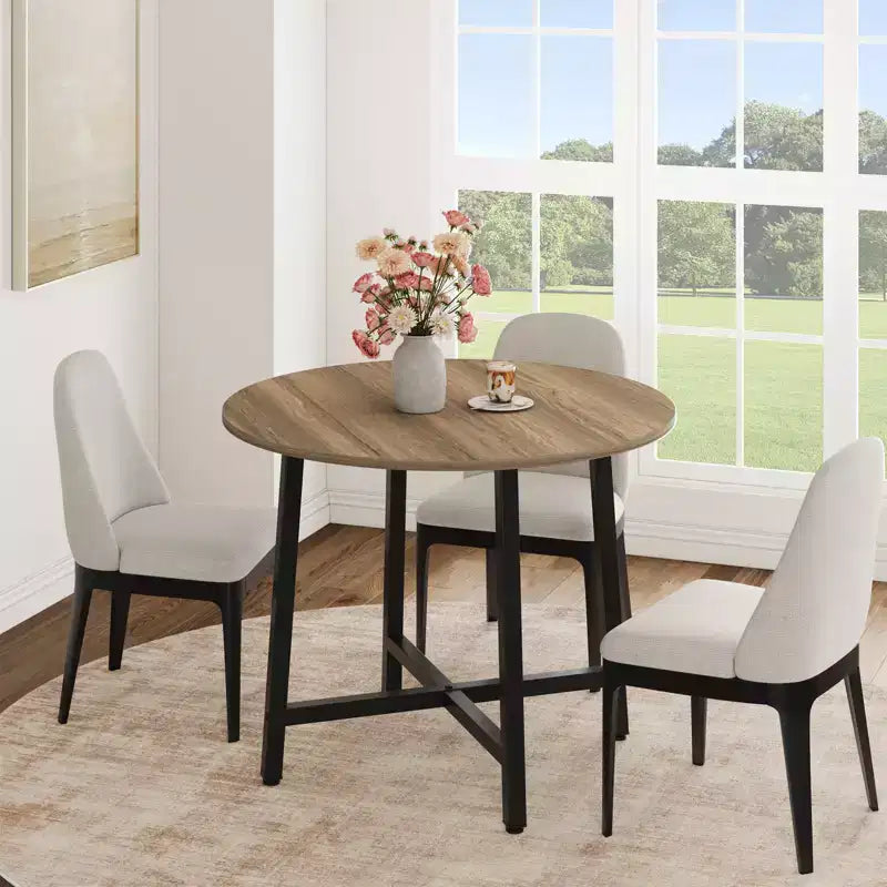 Table à manger ronde industrielle de 47 pouces peu encombrante pour 4 à 6 personnes, table de cuisine rustique en bois et métal, design de ferme pour petites salles à manger
