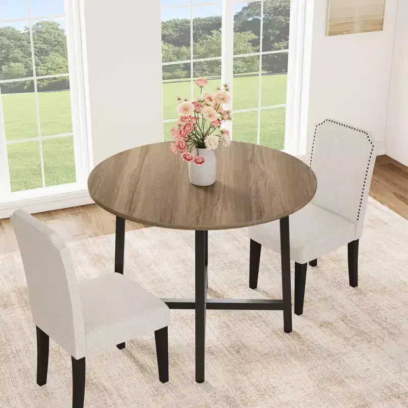 Table à manger ronde industrielle de 47 pouces peu encombrante pour 4 à 6 personnes, table de cuisine rustique en bois et métal, design de ferme pour petites salles à manger