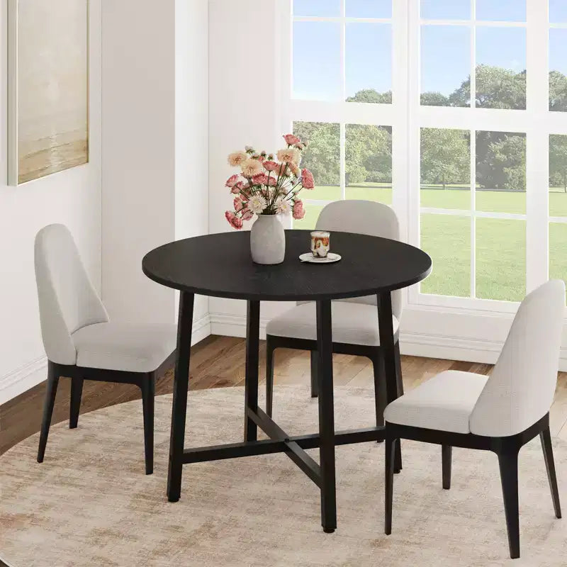 Table à manger ronde industrielle de 47 pouces peu encombrante pour 4 à 6 personnes, table de cuisine rustique en bois et métal, design de ferme pour petites salles à manger