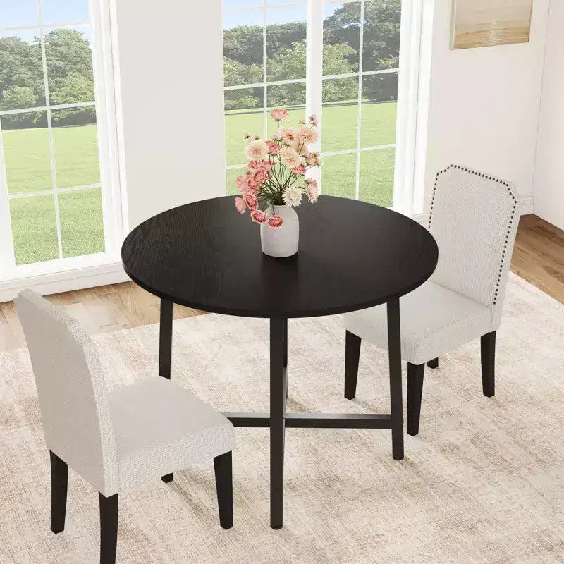 Table à manger ronde industrielle de 47 pouces peu encombrante pour 4 à 6 personnes, table de cuisine rustique en bois et métal, design de ferme pour petites salles à manger